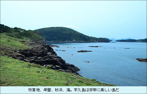 牧草地、岸壁、砂浜、海。宇久島は非常に美しい島だ