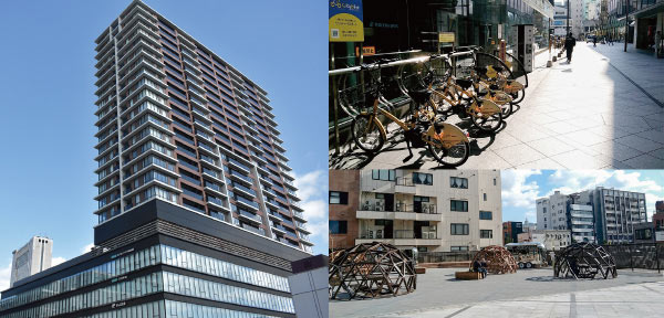 (左)ガーデンシティ小倉/(右上)シティバイク(CITY-BIKE)/(右下)船場広場