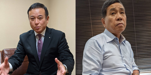 左:福岡5区で出馬する予定の、栗原渉・福岡県議/右:矢西建設のオーナー、西川貞紀氏