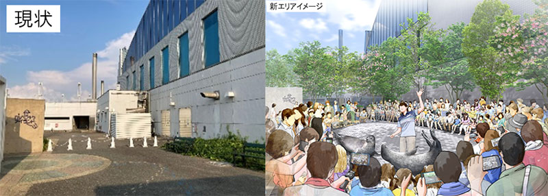 左:アイランドステージ予定地現状 / 右:開設後のイメージ
