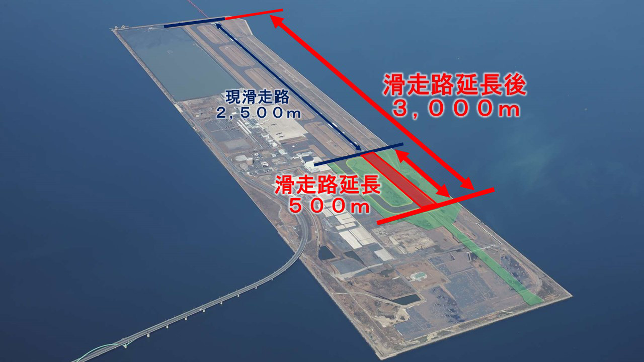 北九州空港滑走路延長図（『北九州空港滑走路延長計画について（PIレポート）』より作成）