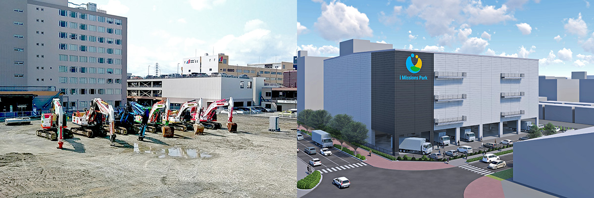 左：アイミッションズパーク建設現場 / 右：アイミッションズパーク完成イメージ