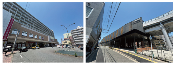 (左)JR南福岡駅 (右)西鉄雑餉隈駅