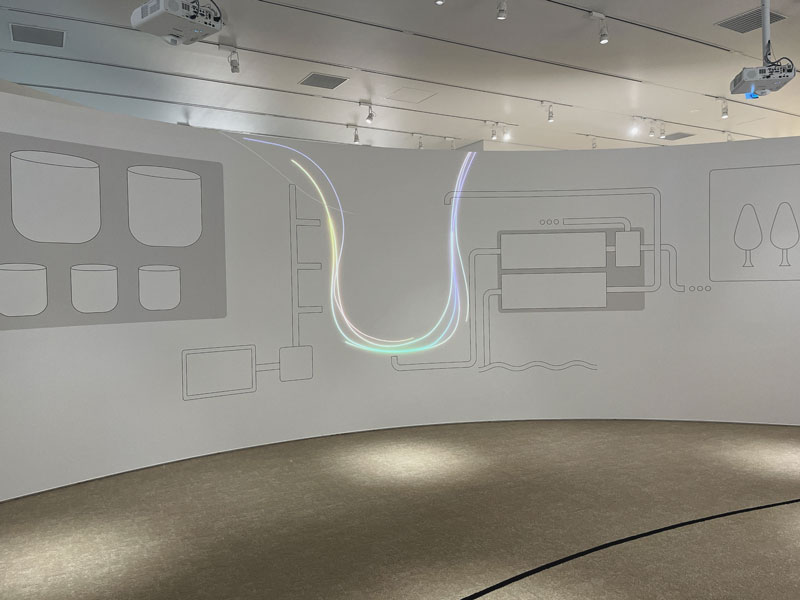 “美の循環の輪”を描く黒のライン(右下)と、多様性を映す虹色の光(中央)