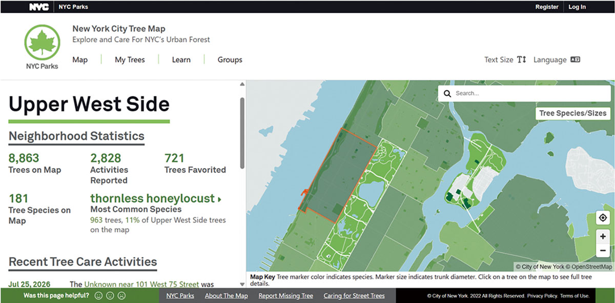 New York City Tree Mapでの樹木の概況表示例