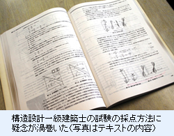 構造設計一級建築士の試験の採点方法に疑念が渦巻いた（写真はテキストの内容）