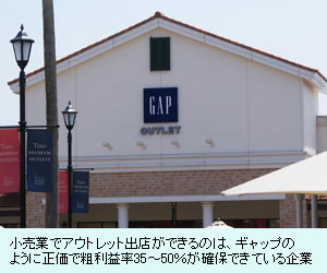 小売業でアウトレット出店ができるのは、ギャップのように正価で粗利益率35～50％が確保できている企業
