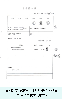 情報公開請求で入手した出張復命書