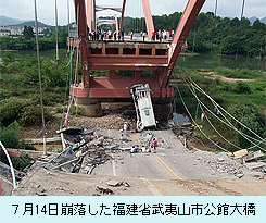 ７月14日崩落した福建省武夷山市公館大橋