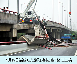 ７月15日崩落した浙江省杭州市銭江三橋