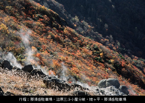 行程:那須岳駐車場・沼原三斗小屋分岐・姥ヶ平・那須岳駐車場