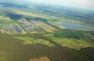 空から見るリトアニア。森と湿地が広がる