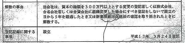 カーディナリス（有）法人登記の一部