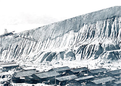 ボタ山と炭鉱夫向けの住宅