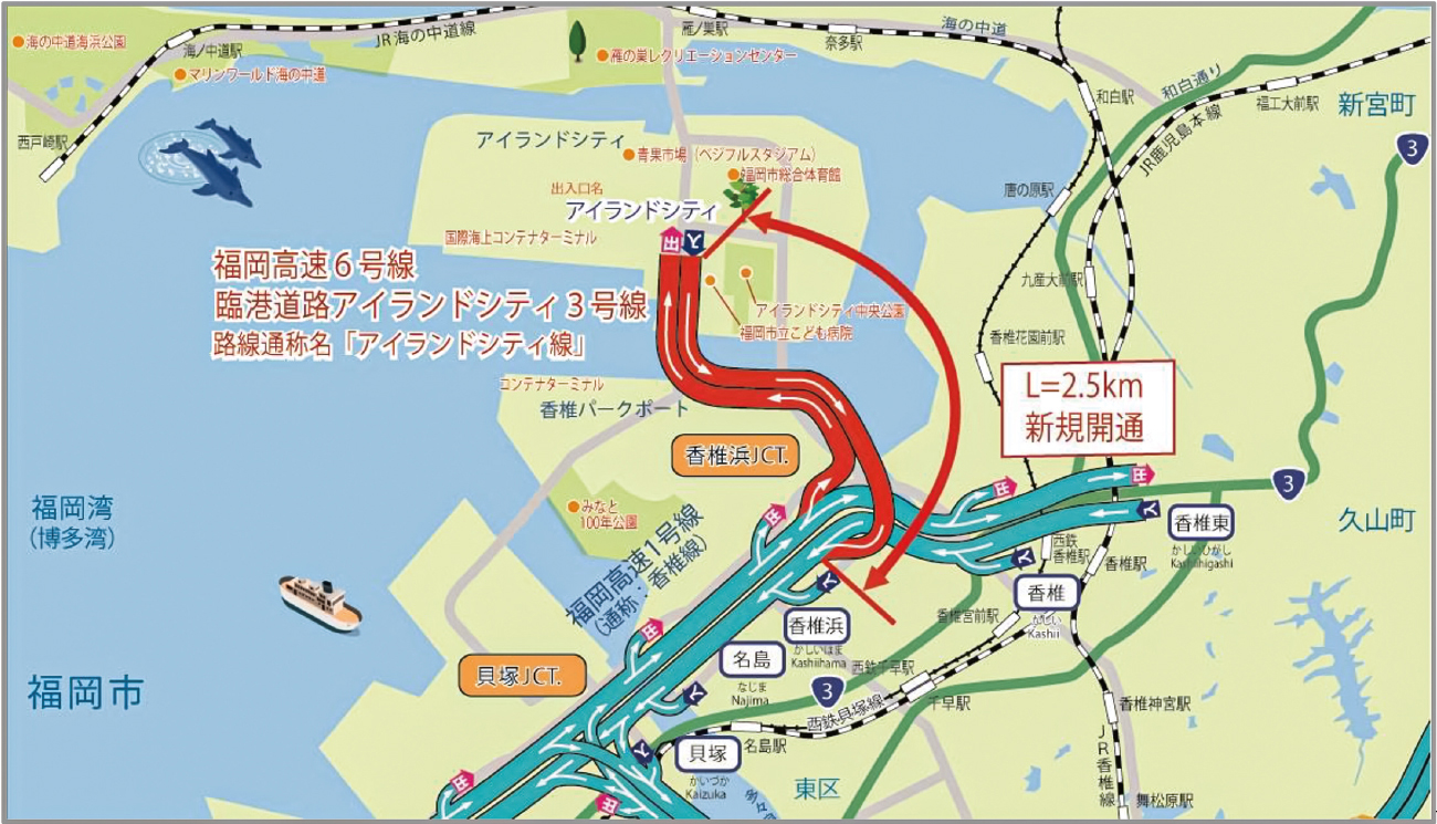 アイランドシティ線位置図（出典：福岡北九州高速道路公社プレスリリース資料）