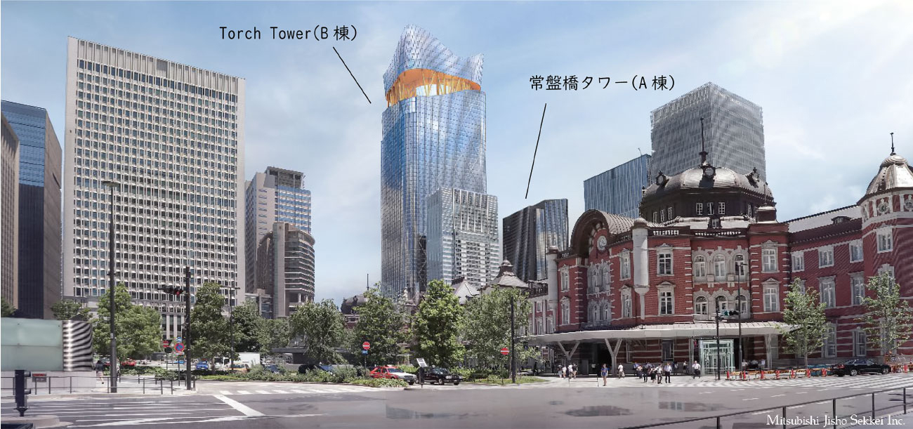 東京駅丸の内側から見たTorch-Towerイメージ図（出典：三菱地所（株））