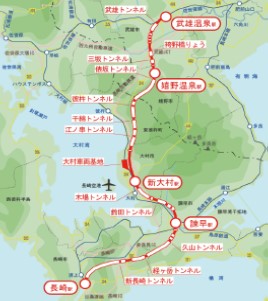 西九州新幹線武雄温泉-長崎間ルート（JRTTの発表資料より）