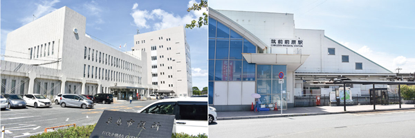 左：糸島市役所 ／ 右：筑前前原駅