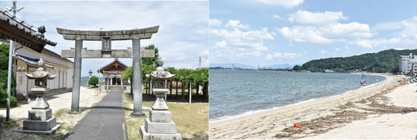 左：二宮神社 ／ 右：今津湾
