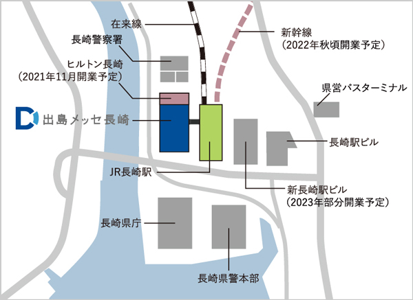 「出島メッセ長崎」と周辺の施設