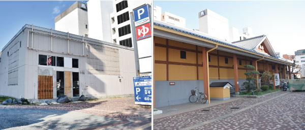 （左）8月末閉店の「釣舟茶屋-ざうお-天神店」、（右）9月末閉店の「天然温泉-天神ゆの華」