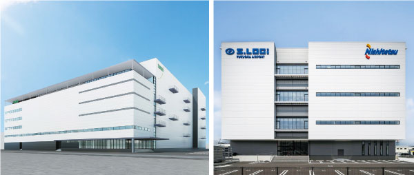 （左）沢井製薬・第二九州工場イメージ（右）S.LOGi福岡空港イメージ