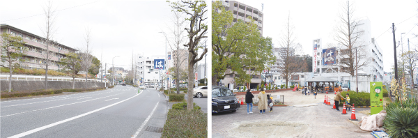 （左）筑肥新道　（右）小笹駅跡地につくられた小笹公園