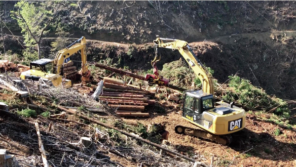 伐採作業に使われる重機「ハーベスター」（画像提供：福岡県森林組合連合会）