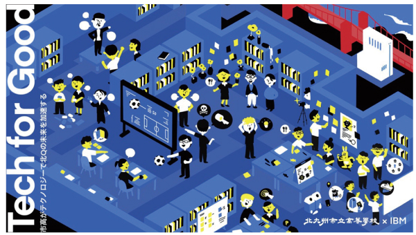 「テクノロジーで北Qの未来を加速する」ポスター（北九州市立高校×IBM）