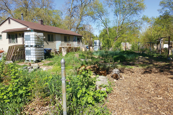 隣地を菜園として活用する空き地が多い地区の住宅（デトロイト市・黒瀬撮影）