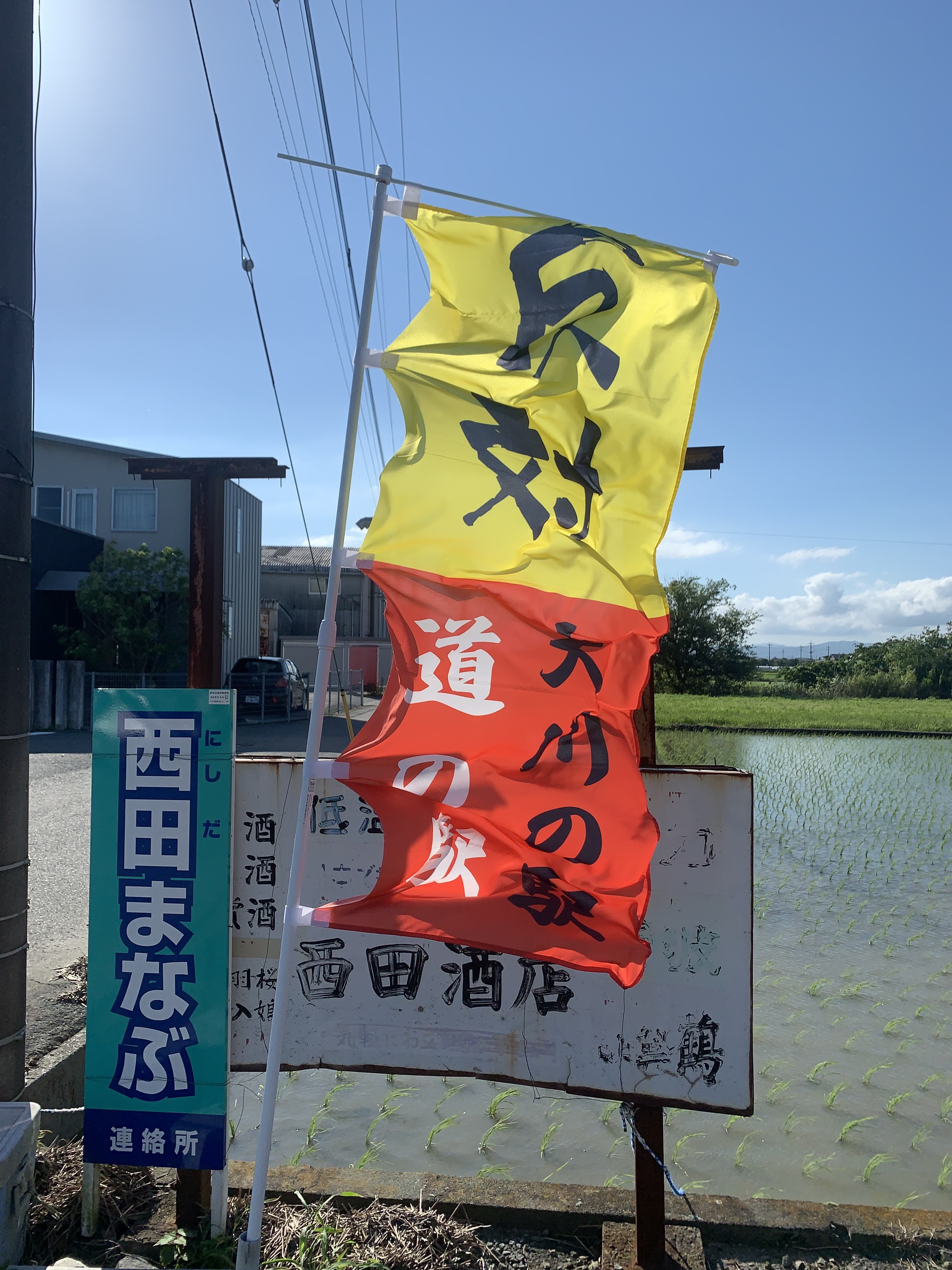 「大川の駅」反対の幟