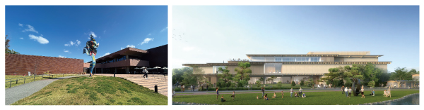 左：福岡市美術館  右：新福岡県立美術館 大濠公園側正面イメージ（HPより）
