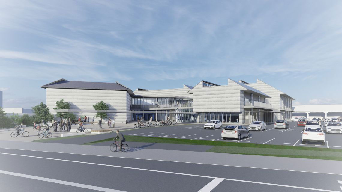 小郡市新体育館アリーナ棟外観イメージ　小郡市HPより