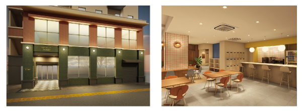 ホテルクロスベース鳥栖駅前  （左）外観パース （右）内観パース