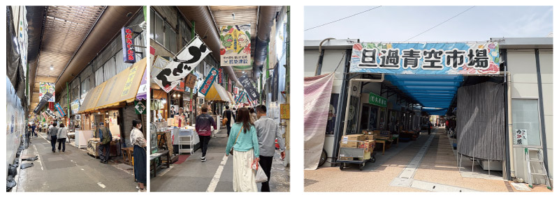 （左）旦過市場内／（右）青空市場