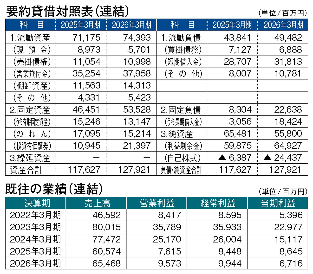 要約貸借対照表／既往の業績