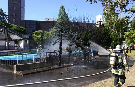 須崎公園で爆発音　消防車９台が出動し消火
