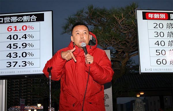 山本太郎が草津駅前でゲリラ街宣、中学生も消費税で質問