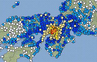 大阪地震の影響で広範囲に揺れ